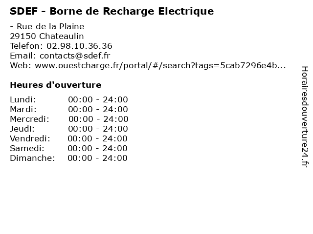 SDEF - Borne de Recharge Electrique à Chateaulin: adresse et heures d'ouverture
