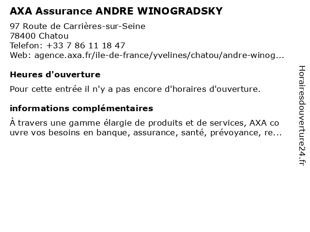 AXA Assurance ANDRE WINOGRADSKY à Chatou: adresse et heures d'ouverture