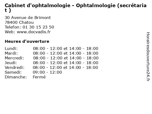 Cabinet d'ophtalmologie - Ophtalmologie (secrétariat ) à Chatou: adresse et heures d'ouverture