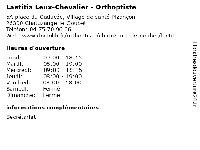 Laetitia Leux-Chevalier - Orthoptiste à Chatuzange-le-Goubet: adresse et heures d'ouverture
