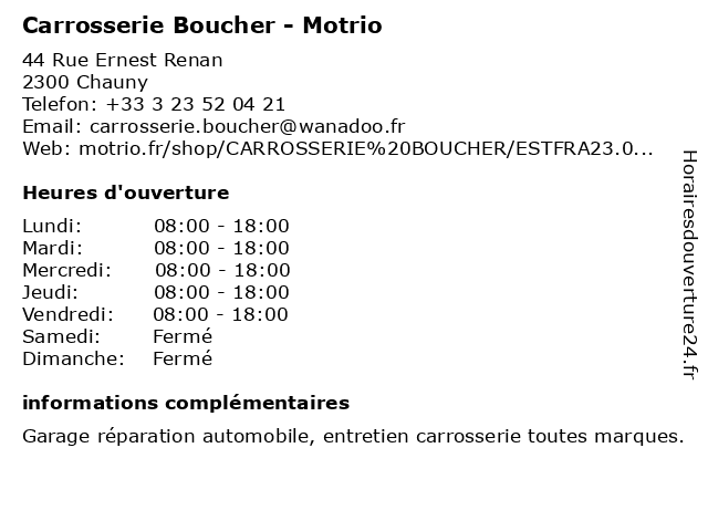 Motrio - Carrosserie Boucher à Chauny: adresse et heures d'ouverture
