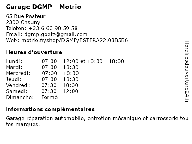 Motrio - Garage DGMP à Chauny: adresse et heures d'ouverture