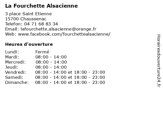La Fourchette Alsacienne à Chaussenac: adresse et heures d'ouverture