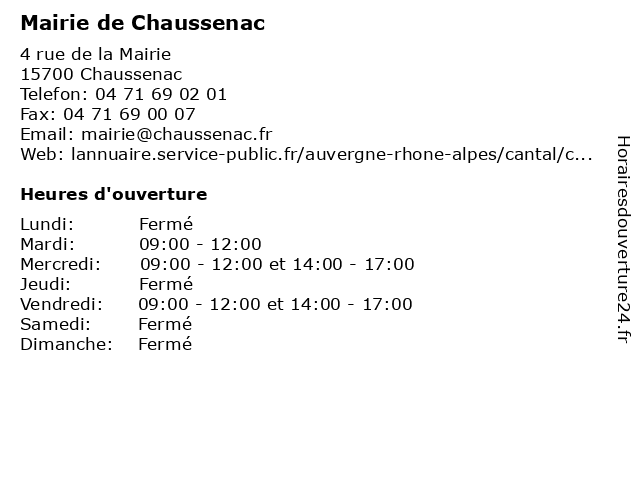 Mairie de Chaussenac à Chaussenac: adresse et heures d'ouverture