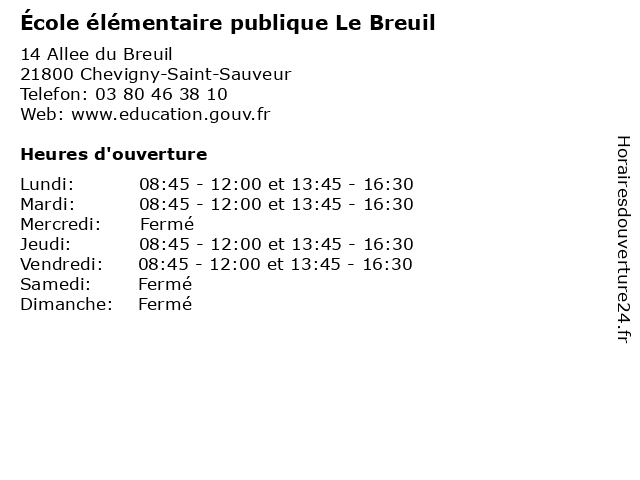 École élémentaire publique Le Breuil à Chevigny-Saint-Sauveur: adresse et heures d'ouverture