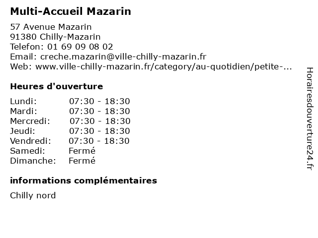 Multi-Accueil Mazarin à Chilly-Mazarin: adresse et heures d'ouverture