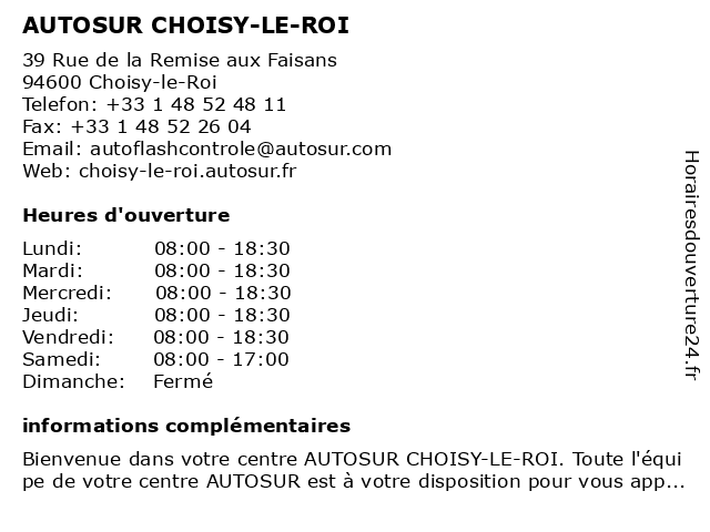 AUTOSUR CHOISY-LE-ROI à Choisy-le-Roi: adresse et heures d'ouverture