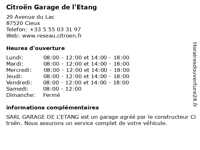 Citroën Garage de l'Etang à Cieux: adresse et heures d'ouverture