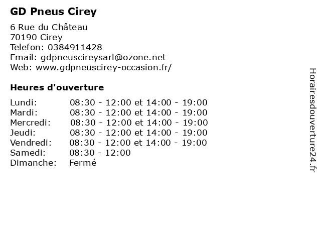 GD Pneus Cirey à Cirey: adresse et heures d'ouverture