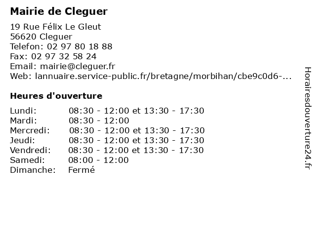 Mairie de Cleguer à Cleguer: adresse et heures d'ouverture