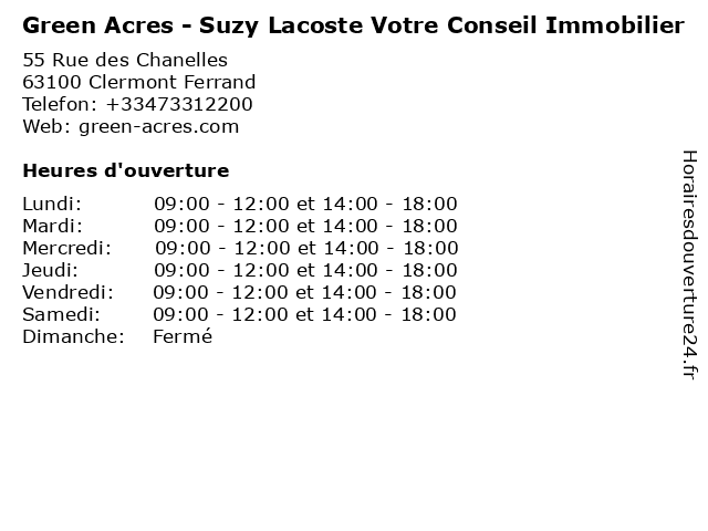 Green Acres - Suzy Lacoste Votre Conseil Immobilier à Clermont Ferrand: adresse et heures d'ouverture