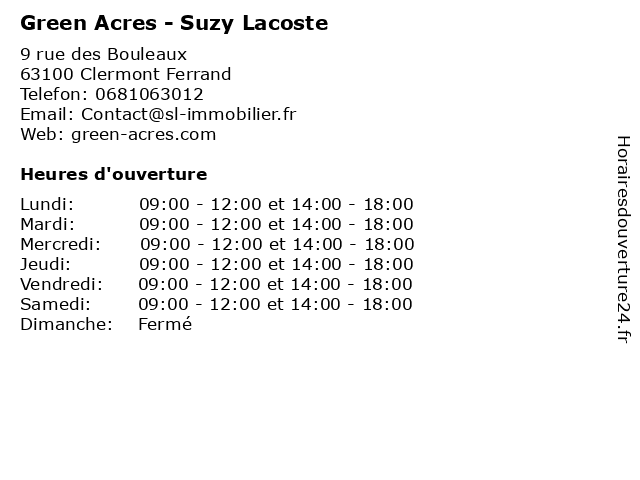 Green Acres - Suzy Lacoste à Clermont Ferrand: adresse et heures d'ouverture