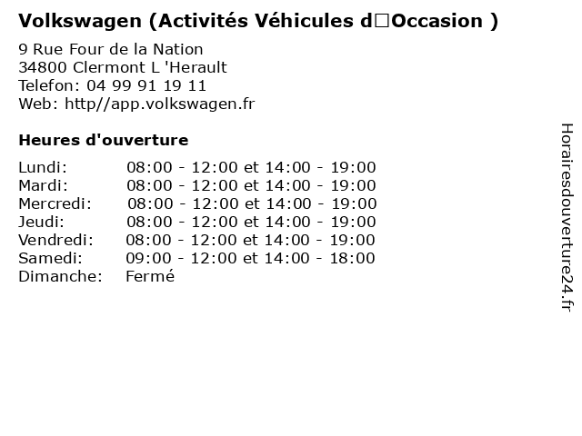 Volkswagen (Activités Véhicules d’Occasion ) à Clermont L 'Herault: adresse et heures d'ouverture