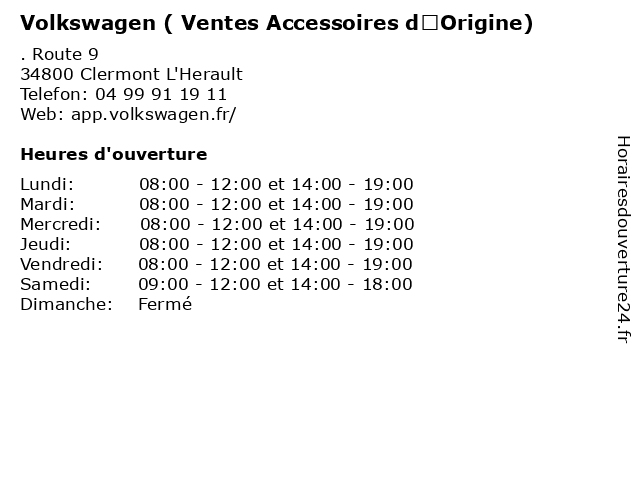 Volkswagen ( Ventes Accessoires d’Origine) à Clermont L'Herault: adresse et heures d'ouverture