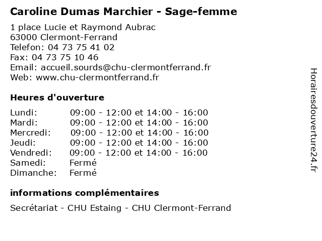 Caroline Dumas Marchier - Sage-femme à Clermont-Ferrand: adresse et heures d'ouverture