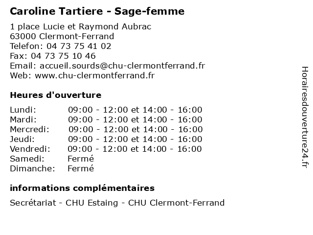 Caroline Tartiere - Sage-femme à Clermont-Ferrand: adresse et heures d'ouverture
