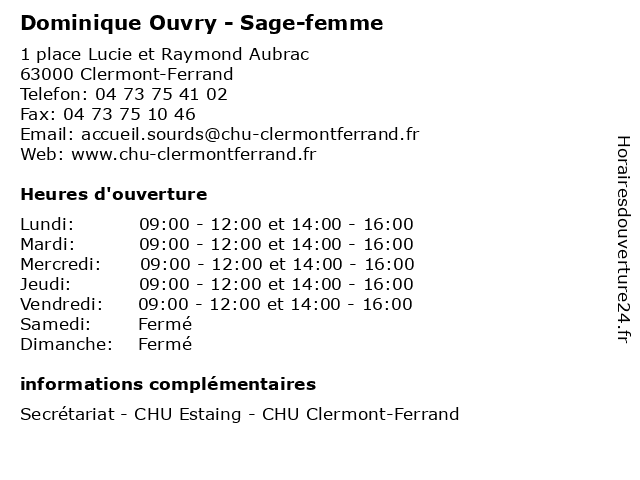 Dominique Ouvry - Sage-femme à Clermont-Ferrand: adresse et heures d'ouverture