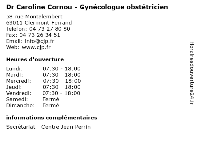 Dr Caroline Cornou - Gynécologue obstétricien à Clermont-Ferrand: adresse et heures d'ouverture