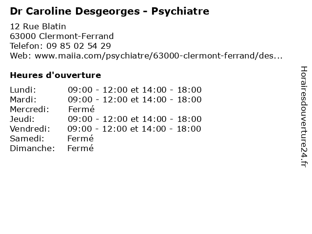 Dr Caroline Desgeorges - Psychiatre à Clermont-Ferrand: adresse et heures d'ouverture