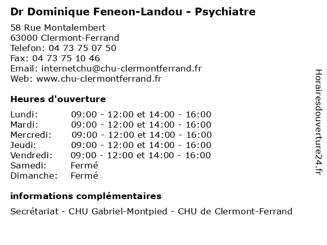Dr Dominique Feneon-Landou - Psychiatre à Clermont-Ferrand: adresse et heures d'ouverture