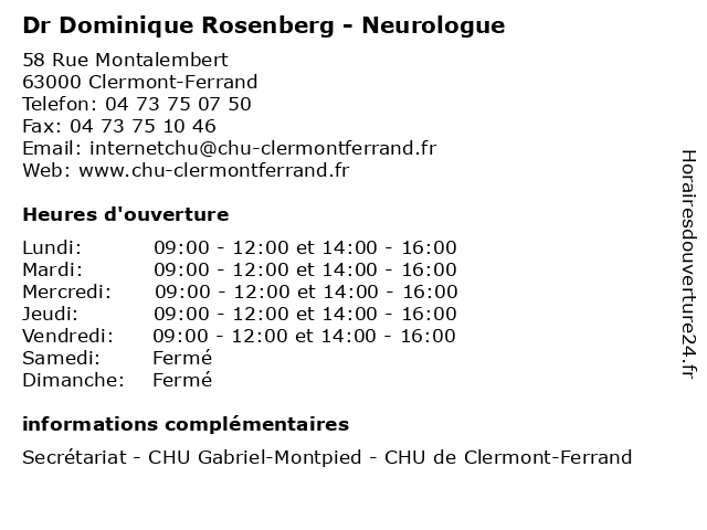 Dr Dominique Rosenberg - Neurologue à Clermont-Ferrand: adresse et heures d'ouverture
