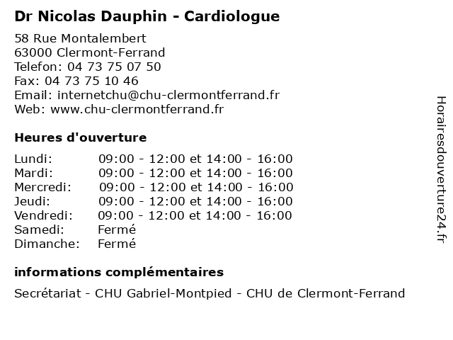 Dr Nicolas Dauphin - Cardiologue à Clermont-Ferrand: adresse et heures d'ouverture