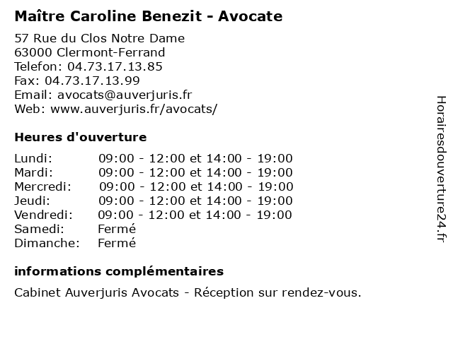 Maître Caroline Benezit - Avocate à Clermont-Ferrand: adresse et heures d'ouverture