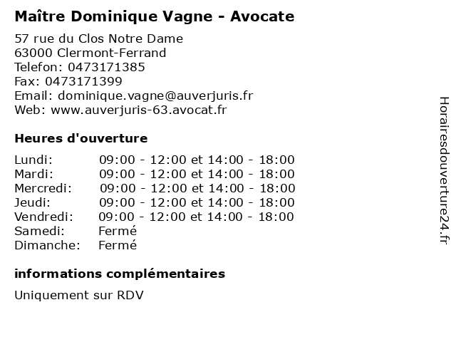 Maître Dominique Vagne - Avocate à Clermont-Ferrand: adresse et heures d'ouverture