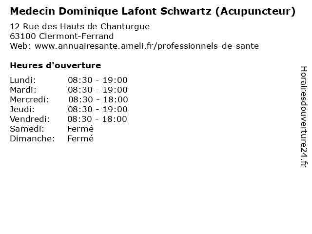 Medecin Dominique Lafont Schwartz (Acupuncteur) à Clermont-Ferrand: adresse et heures d'ouverture