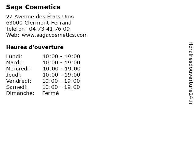 Saga Cosmetics à Clermont-Ferrand: adresse et heures d'ouverture
