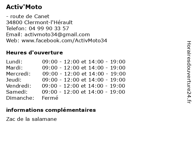 Activ'Moto à Clermont-l'Hérault: adresse et heures d'ouverture