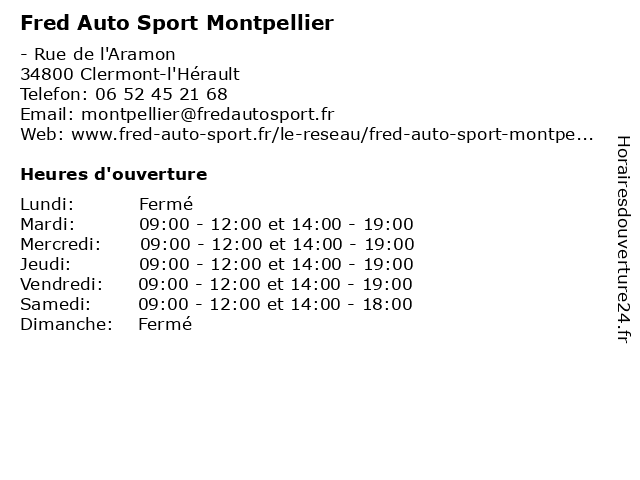 Fred Auto Sport Montpellier à Clermont-l'Hérault: adresse et heures d'ouverture