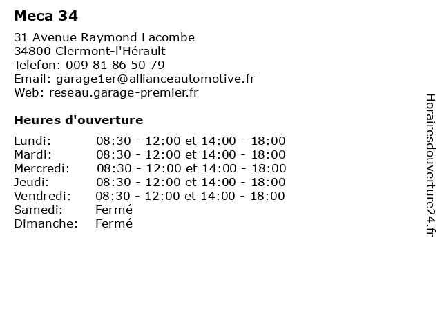 Meca 34 à Clermont-l'Hérault: adresse et heures d'ouverture