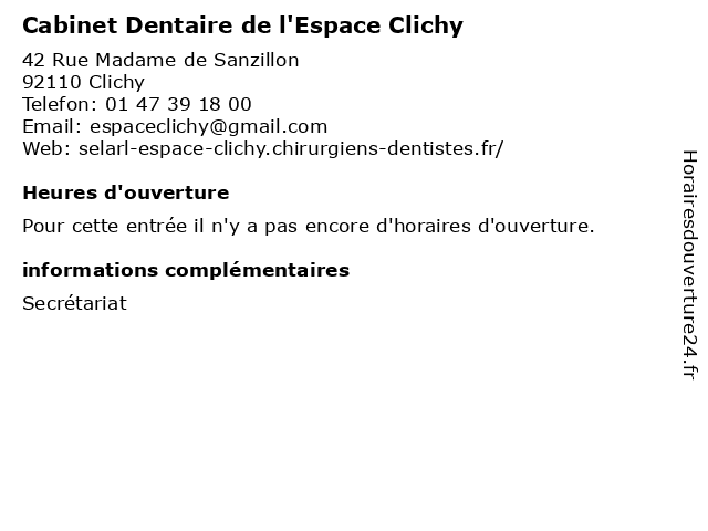 Cabinet Dentaire de l'Espace Clichy à Clichy: adresse et heures d'ouverture