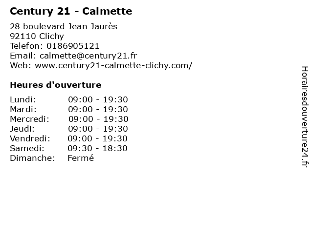 Century 21 - Calmette à Clichy: adresse et heures d'ouverture