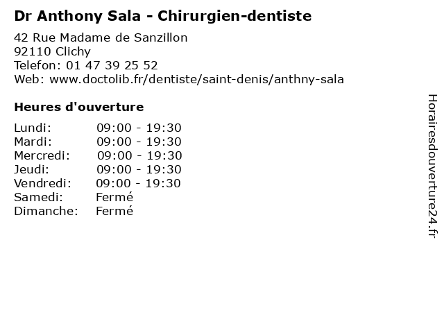 Dr Anthony Sala - Chirurgien-dentiste à Clichy: adresse et heures d'ouverture