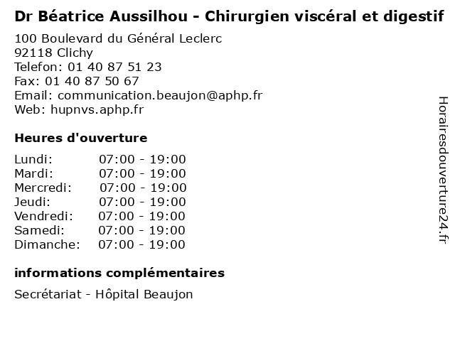 Dr Béatrice Aussilhou - Chirurgien viscéral et digestif à Clichy: adresse et heures d'ouverture