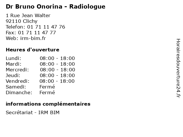 Dr Bruno Onorina - Radiologue à Clichy: adresse et heures d'ouverture