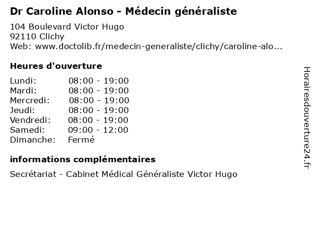 Dr Caroline Alonso - Médecin généraliste à Clichy: adresse et heures d'ouverture