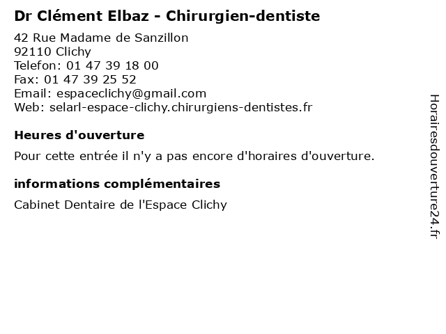 Dr Clément Elbaz - Chirurgien-dentiste à Clichy: adresse et heures d'ouverture