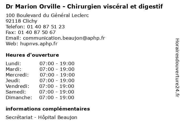Dr Marion Orville - Chirurgien viscéral et digestif à Clichy: adresse et heures d'ouverture