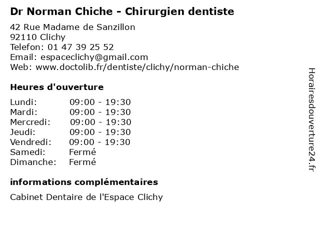 Dr Norman Chiche - Chirurgien dentiste à Clichy: adresse et heures d'ouverture