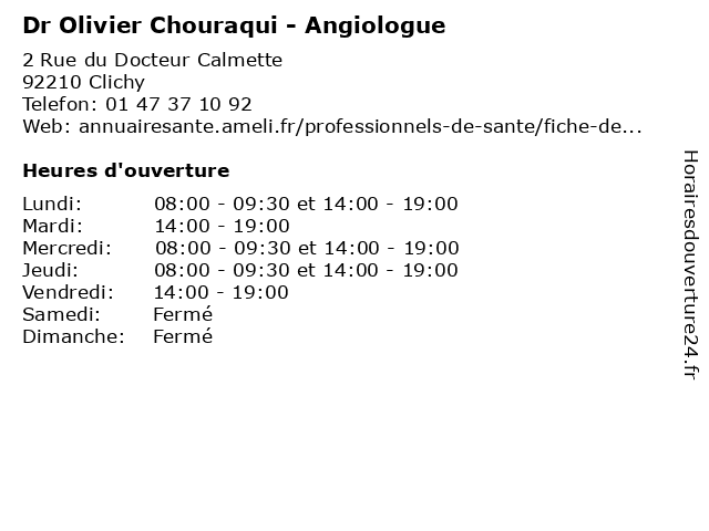 Dr Olivier Chouraqui - Angiologue à Clichy: adresse et heures d'ouverture