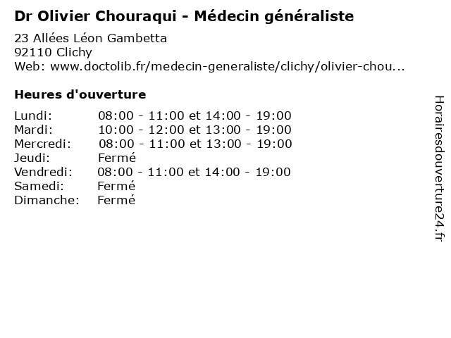 Dr Olivier Chouraqui - Médecin généraliste à Clichy: adresse et heures d'ouverture