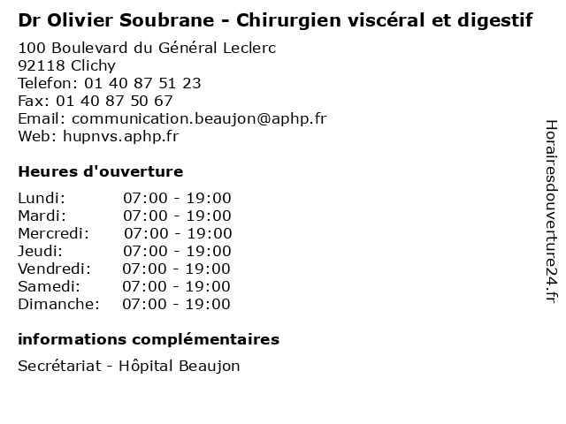Dr Olivier Soubrane - Chirurgien viscéral et digestif à Clichy: adresse et heures d'ouverture