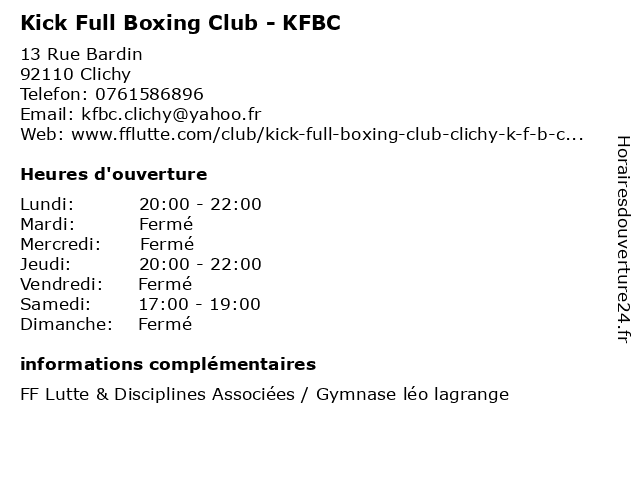 Kick Full Boxing Club - KFBC à Clichy: adresse et heures d'ouverture