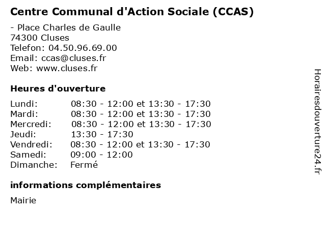 Centre Communal d'Action Sociale (CCAS) à Cluses: adresse et heures d'ouverture