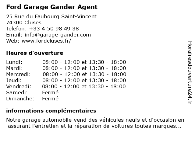 Ford Garage Gander Agent à Cluses: adresse et heures d'ouverture