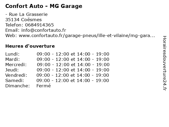 Confort Auto - MG Garage à Coësmes: adresse et heures d'ouverture