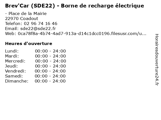 Brev'Car (SDE22) - Borne de recharge électrique à Coadout: adresse et heures d'ouverture